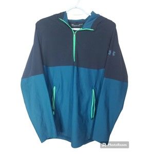 Under Armour Thread Borne 1/2 Zip Pullover Jacket Green Black Hooded Size Large